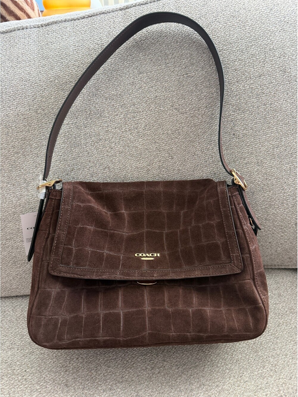 NWT Coach Etta Flap Bag Large Maple Croc Suede CFP69